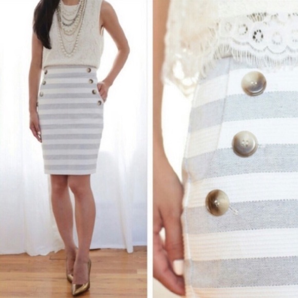 LOFT Dresses & Skirts - Loft Striped Gray Sailor Button Pencil Skirt 14